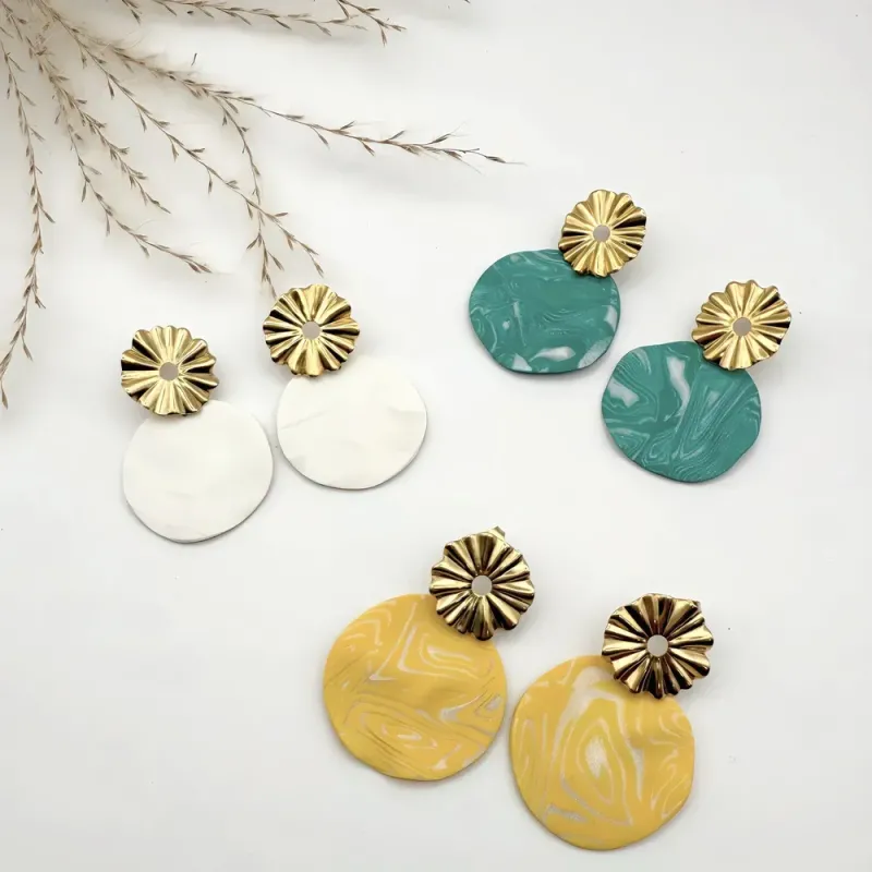 Boucles d'oreilles Oréa – Création artisanale marbrée au style solaire | Colibri & Papillon