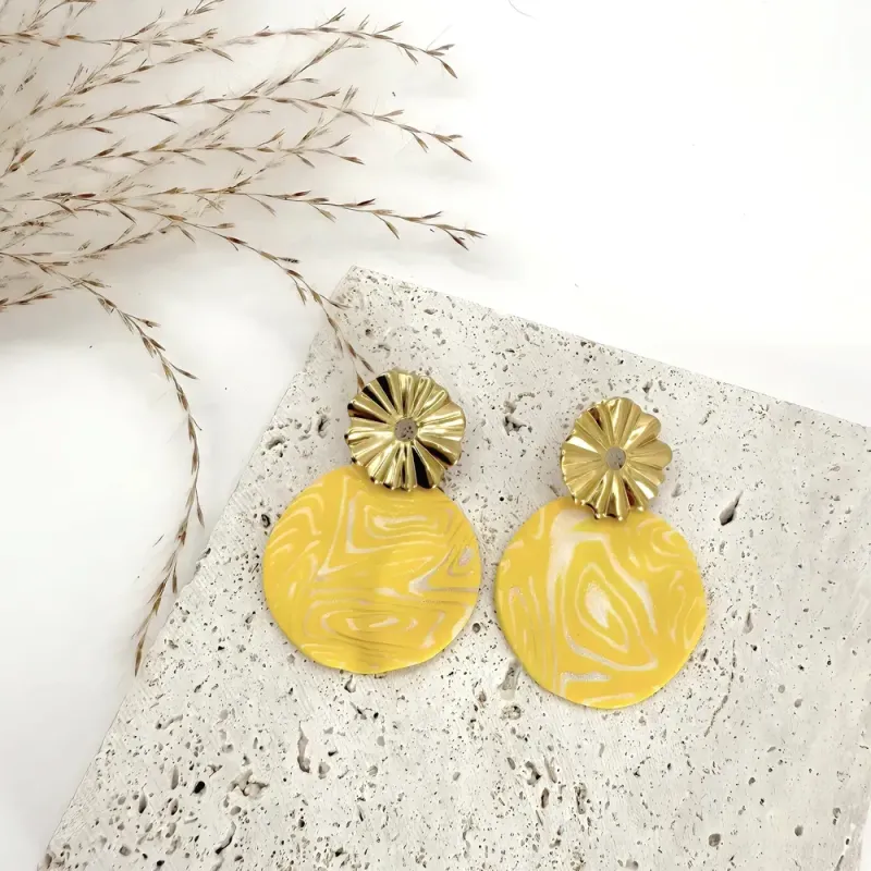 Boucles d'oreilles Oréa – Création artisanale marbrée au style solaire | Colibri & Papillon