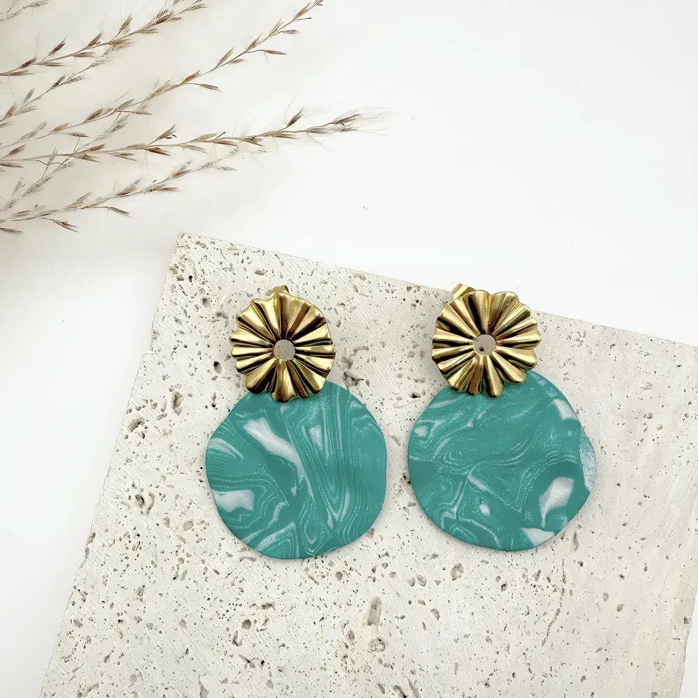 Boucles d'oreilles Oréa – Création artisanale marbrée au style solaire | Colibri & Papillon