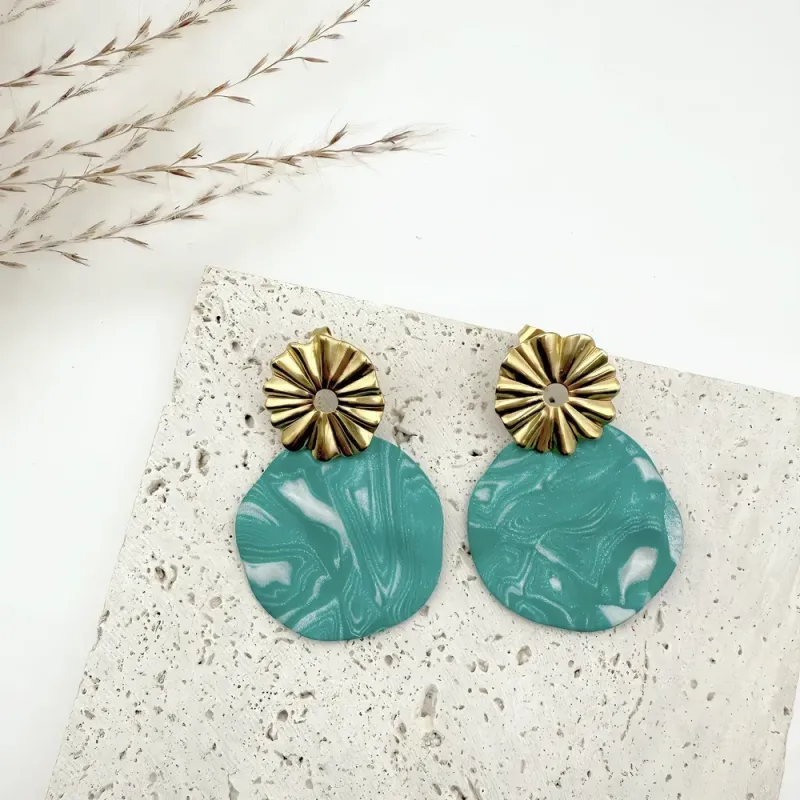 Boucles d'oreilles Oréa – Création artisanale marbrée au style solaire | Colibri & Papillon